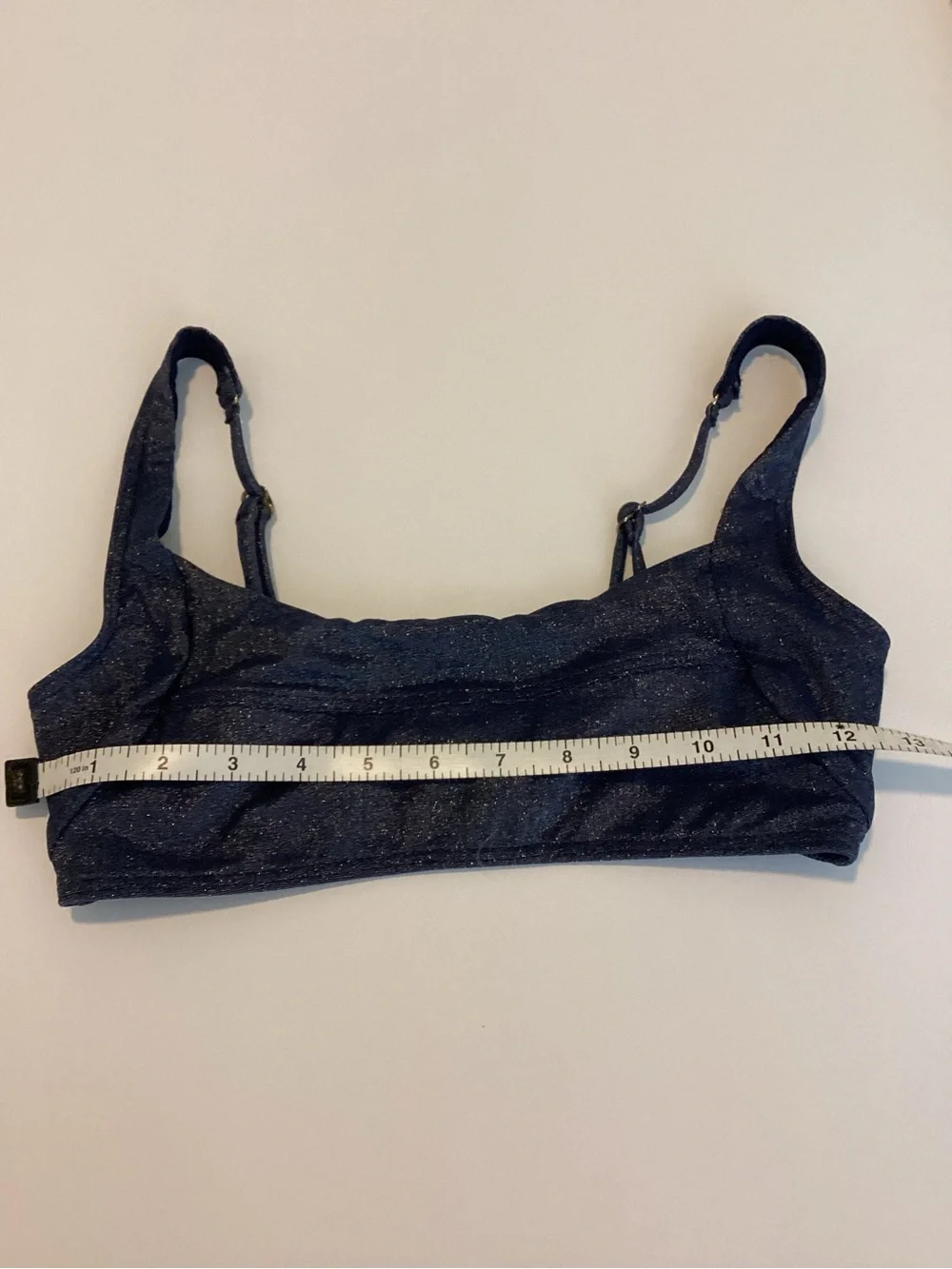 SUBOO Bikini Top Small Blue Denim Metallic Lined Crop Festival Beach Coastal